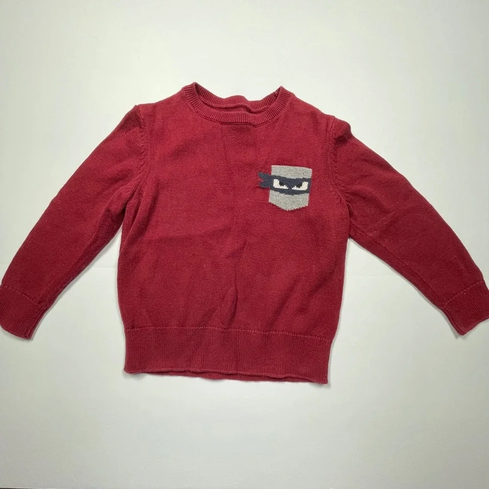 OshKosh B'gosh Boys Red Ninja Graphic Knit Pullover Sweater Size 4T